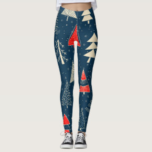 Weihnachts-Doodle-Bäume, nahtloses Wintermuster. Leggings