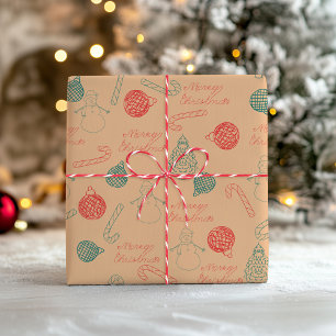 Weihnachts-Doodle-Muster Schneemänner, Bäume & S Geschenkpapier