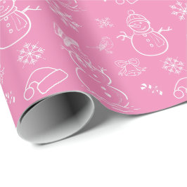 Weihnachts Doodle Snowman Funny Pink und White Geschenkpapier