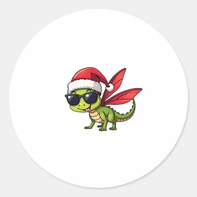 Weihnachts-Dragonfly-Weihnachtsmannmütze Funny Xma Runder Aufkleber (Vorderseite)
