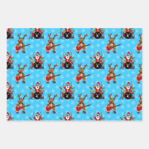 Weihnachts-Drums Rudolf Gitarrenmuster Geschenkpapier Set