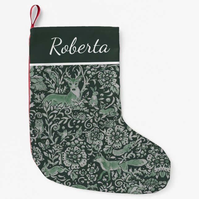 Weihnachts Dunkelgrüner Wald Tierwald Custom Kleiner Weihnachtsstrumpf (Vorderseite)