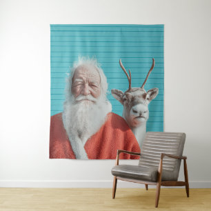 Weihnachts-Duo aus Santa und Rentieren Wandteppich