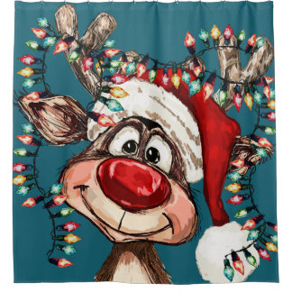 Weihnachts-Duschvorhang mit festlichen Rentieren Duschvorhang