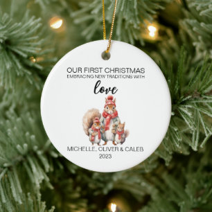 Weihnachts-Eichhörnchen-Familie zu Dritt Keramik Ornament
