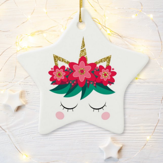 Weihnachts-Einhorn-Blume Personalisiert Keramik Ornament (Von Creator hochgeladen)
