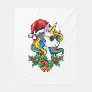 Weihnachts Einhorn Mädchen Jungen Xmas Santa Süße  Fleecedecke