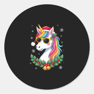 Weihnachts Einhorn Mädchen Jungen Xmas Santa Süße Runder Aufkleber
