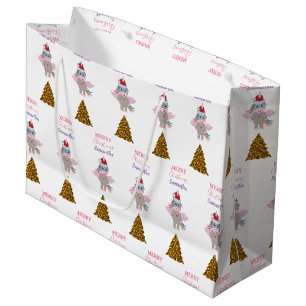 Weihnachts-Einhorn-Santa-Hut Gold-Glitter-Weihnach Große Geschenktüte