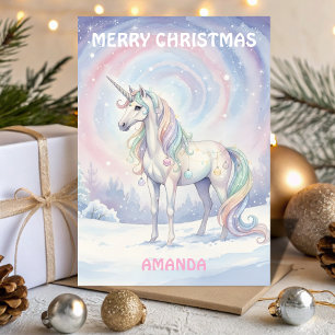 Weihnachts-Einhorn Schnee-Wunsch für Kinder Feiertagskarte