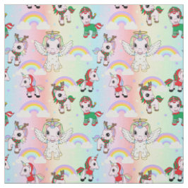 Weihnachts-Einhörner und Regenbogen Niedliches Kin Stoff