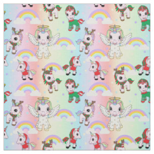 Weihnachts-Einhörner und Regenbogen Niedliches Kin Stoff