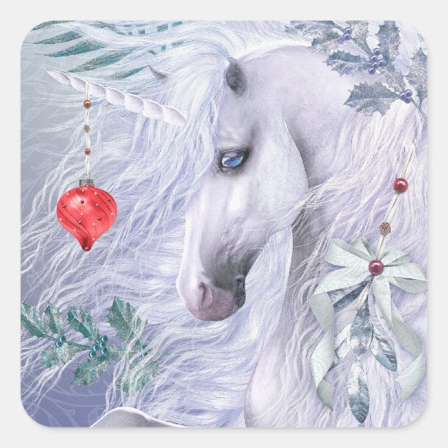 Weihnachts-Einhornkleber Quadratischer Aufkleber (Vorderseite)