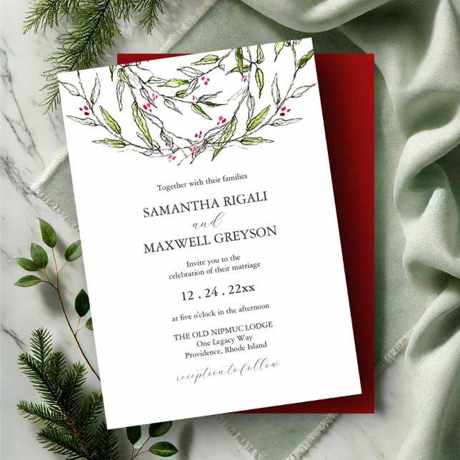 Weihnachts-Einladung Hand gezeichnete Botanicals Einladung (Hand drawn wedding invitations watercolor and line art by Victoria Grigaliunas of Do Tell A Belle)