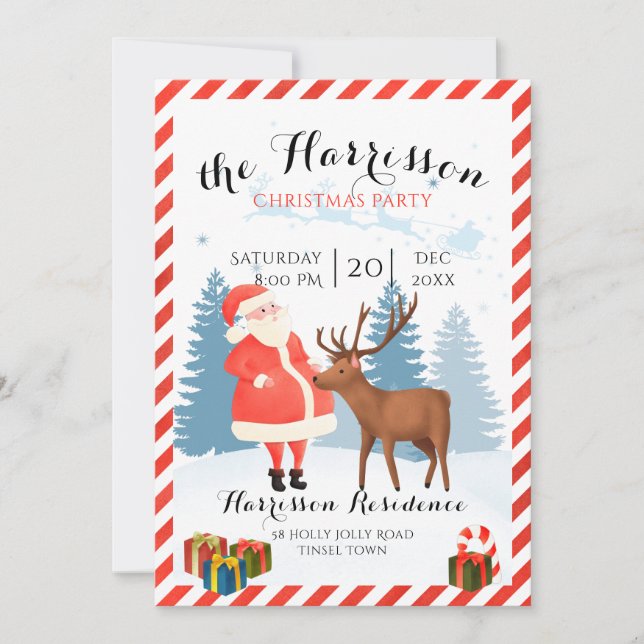 Weihnachts-Einladung mit dem Weihnachtsmann und Re Einladung (Vorderseite)