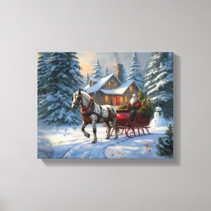 Weihnachts-Einpänner-Schlitten-Santa Leinwanddruck