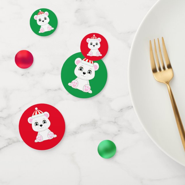 Weihnachts-Eisbär auf grün und rot Konfetti (Gruppe)