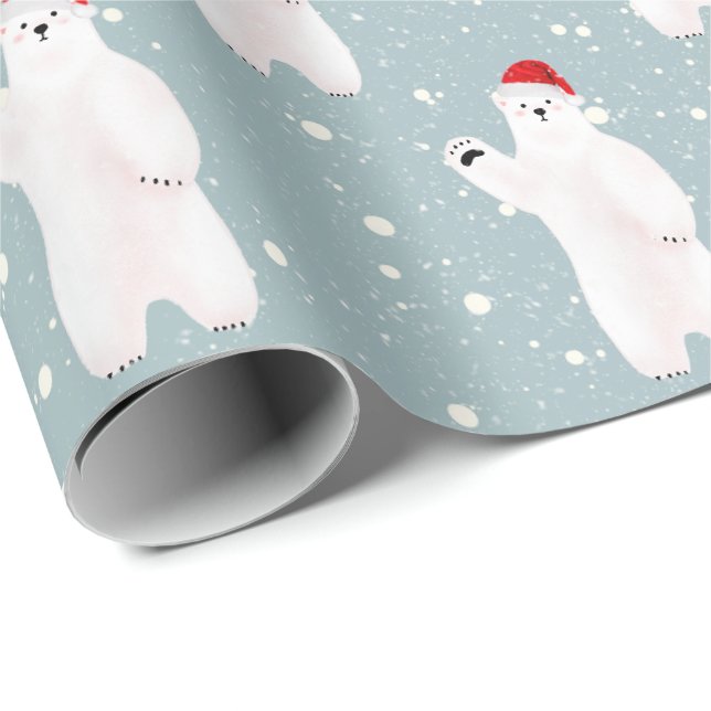 Weihnachts-Eisbären in Schneeflocken Geschenkpapier (Rolleneckpunkt)