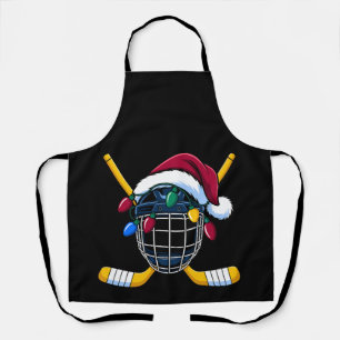 Weihnachts-Eishockeyhelm-Santa-Hut-Lichter-Sticks Schürze