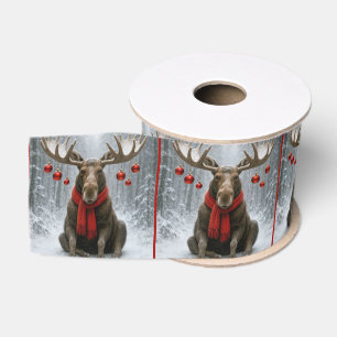 Weihnachts-Elch in einem schneebedeckten Wald Ripsband