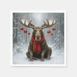 Weihnachts-Elch in einem schneebedeckten Wald Serviette