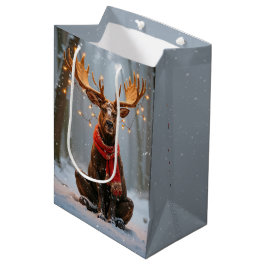 Weihnachts-Elch mit festlichen Lichtern Mittlere Geschenktüte