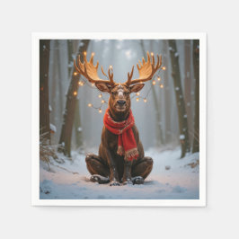 Weihnachts-Elch mit Schal und Lichtern Serviette