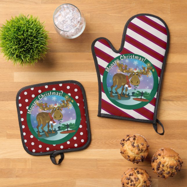 Weihnachts-Elch ~ Ofenhandschuh & Topflappen-Set (Oben Unten)