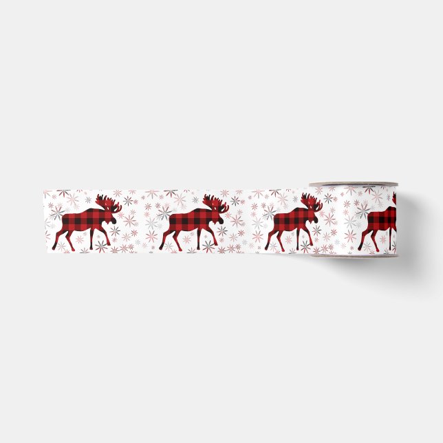 Weihnachts Elche rote Pollen Schneeflocken Satinband (Vorderseite)