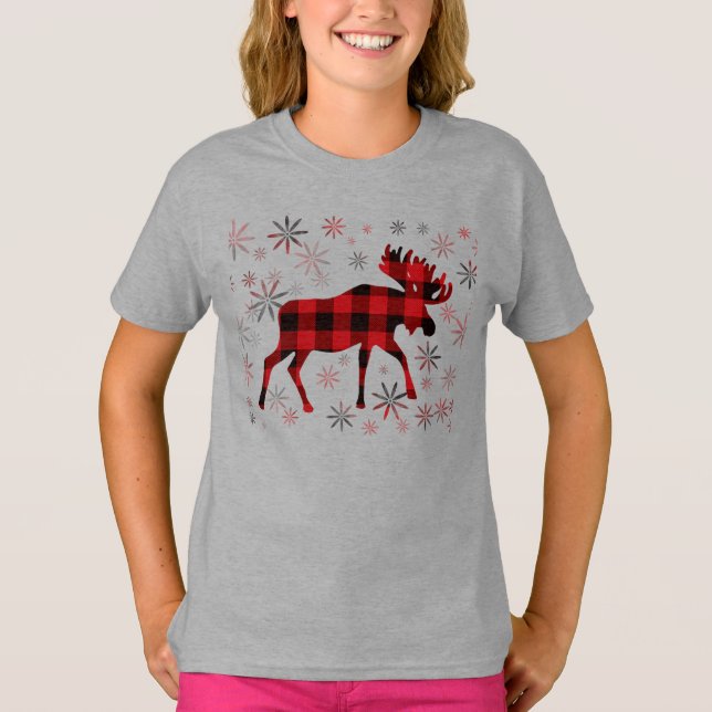 Weihnachts Elche rote Pollen Schneeflocken T-Shirt (Vorderseite)