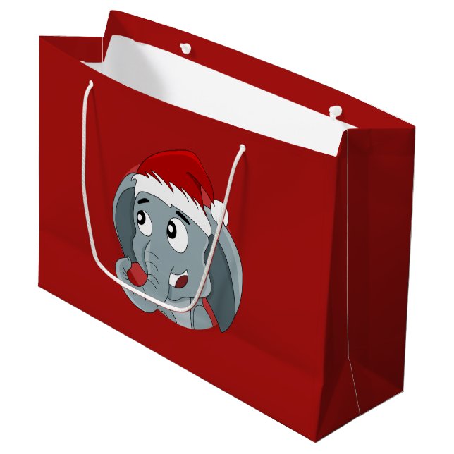 Weihnachts-Elefanten Cartoon große Geschenktasche Geschenktüte (Vorderseite Schrägansicht)