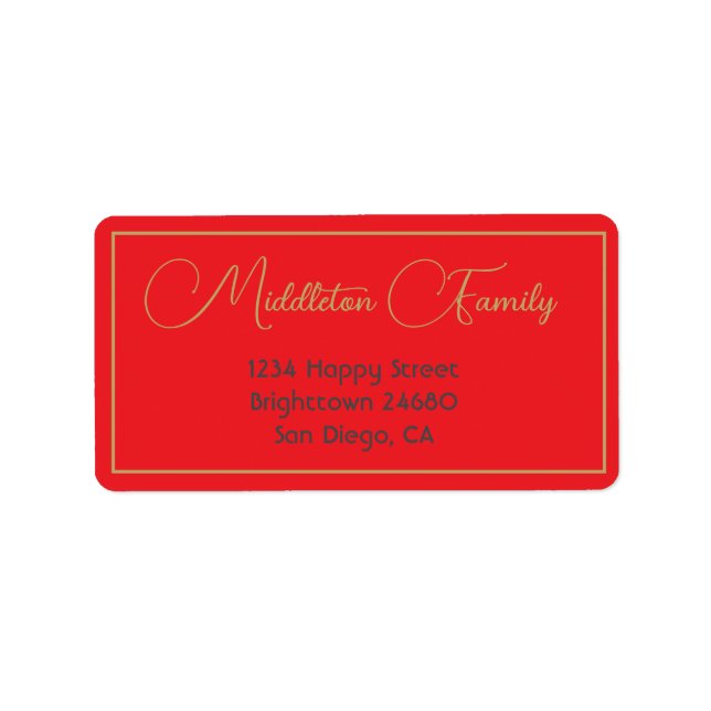 Weihnachts-Elegantes Rotes Gold-Label Adressaufkleber (Vorne)