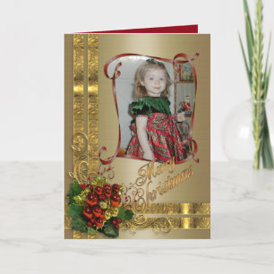 Weihnachts-Eleganz Fotokarte Gold & Rot Viktoriani Feiertagskarte
