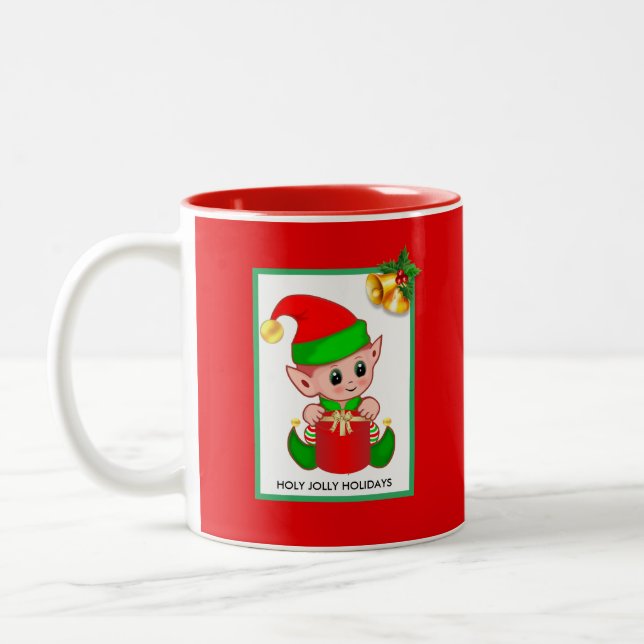 Weihnachts-Elf auf Rot Zweifarbige Tasse (Links)
