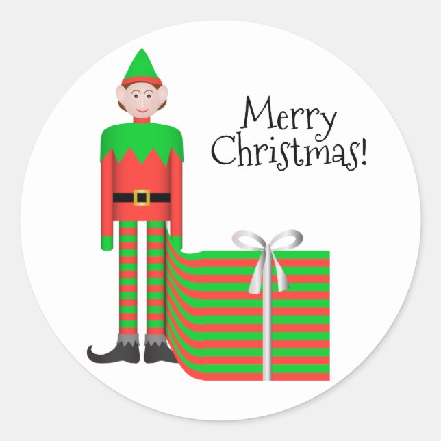 Weihnachts-Elf-Aufkleber - gestreiftes Geschenkpak Runder Aufkleber (Vorderseite)
