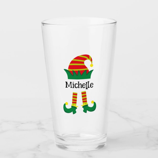 Weihnachts-Elf-Cartoon Personalisiert Glas (Vorderseite)