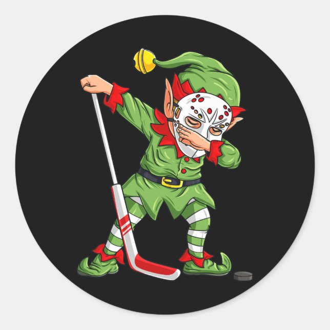 Weihnachts-Elf Dabbing Eishockey Spieler Boys Kind Runder Aufkleber (Vorderseite)