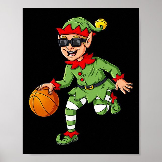 Weihnachts-Elf Dribbling A Basketball Spaß Jungs K Poster (Vorne)