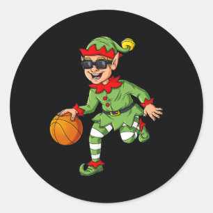Weihnachts-Elf Dribbling A Basketball Spaß Jungs K Runder Aufkleber