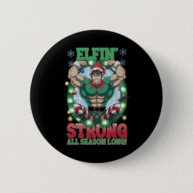 Weihnachts-Elf Gym Workout Elfin's Strong All Seas Button (Vorderseite)
