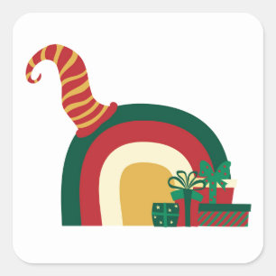 Weihnachts-Elf-Hat Rainbow Quadratischer Aufkleber