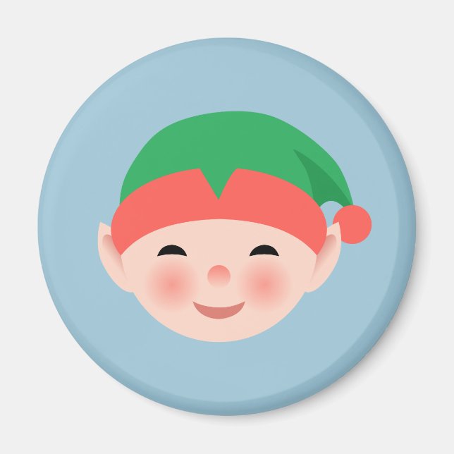 Weihnachts-Elf in einem grünen Hut auf Light Blue Magnet (Vorne)