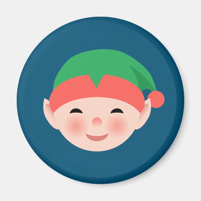 Weihnachts-Elf in Green Hat auf Blue Magnet (Vorne)