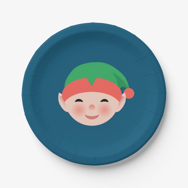 Weihnachts-Elf in Green Hat auf Blue Pappteller (Vorderseite)