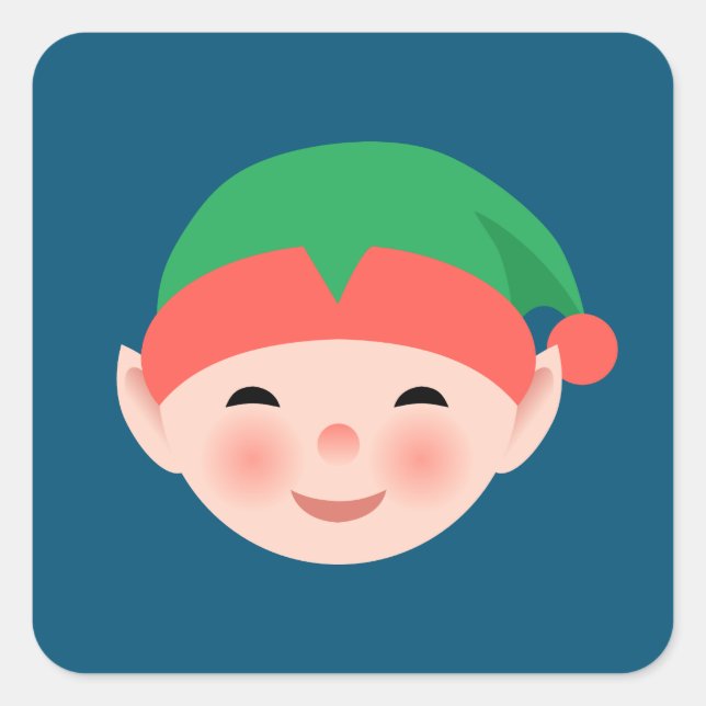 Weihnachts-Elf in Green Hat auf Blue Quadratischer Aufkleber (Vorderseite)