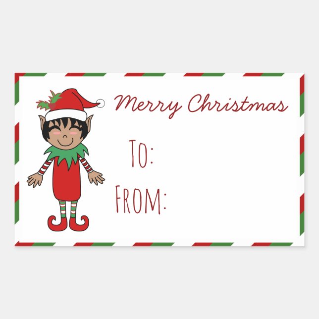 Weihnachts-Elf-Junge Frohe Weihnachtsgeschenk Rechteckiger Aufkleber (Vorderseite)