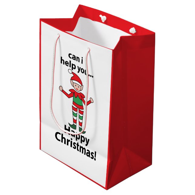 Weihnachts-Elf kann ich dir helfen, glücklichen We Mittlere Geschenktüte (Vorderseite Schrägansicht)