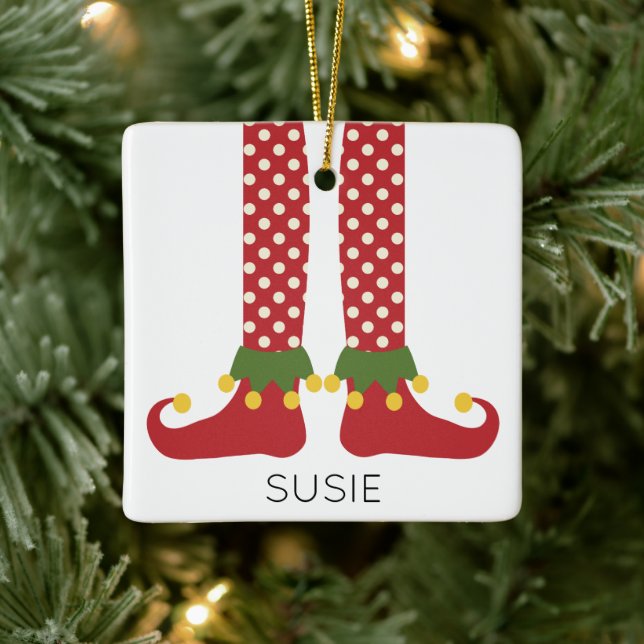 Weihnachts-Elf-Kinder heißen Feiertage-Spaß Keramikornament (Baum)