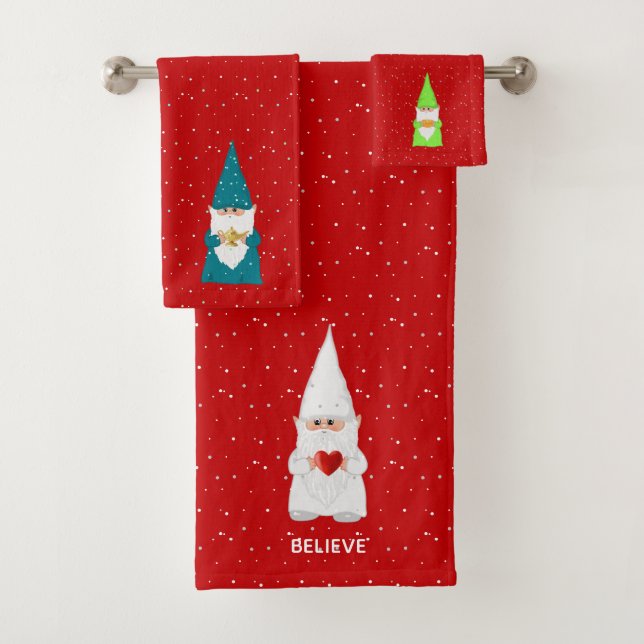 Weihnachts-Elf mit Herz auf Rot Badhandtuch Set (Insitu)