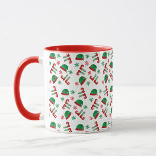 Weihnachts Elf Muster Snowflakes Rot Tasse